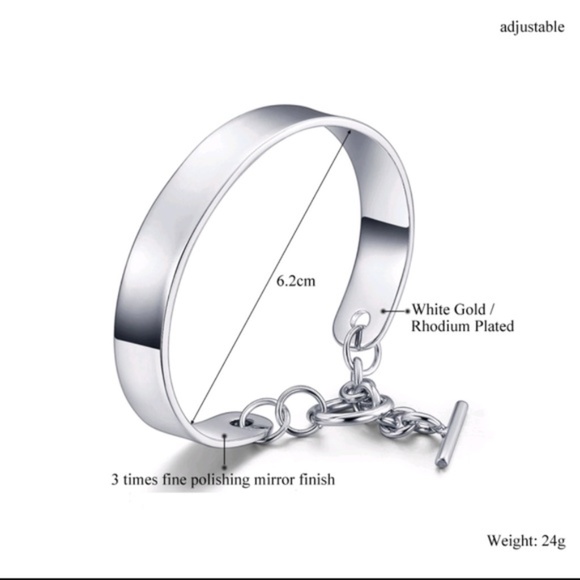 White Gold/Rhodium Plain Cuff Bracelet - Picture 2 of 2